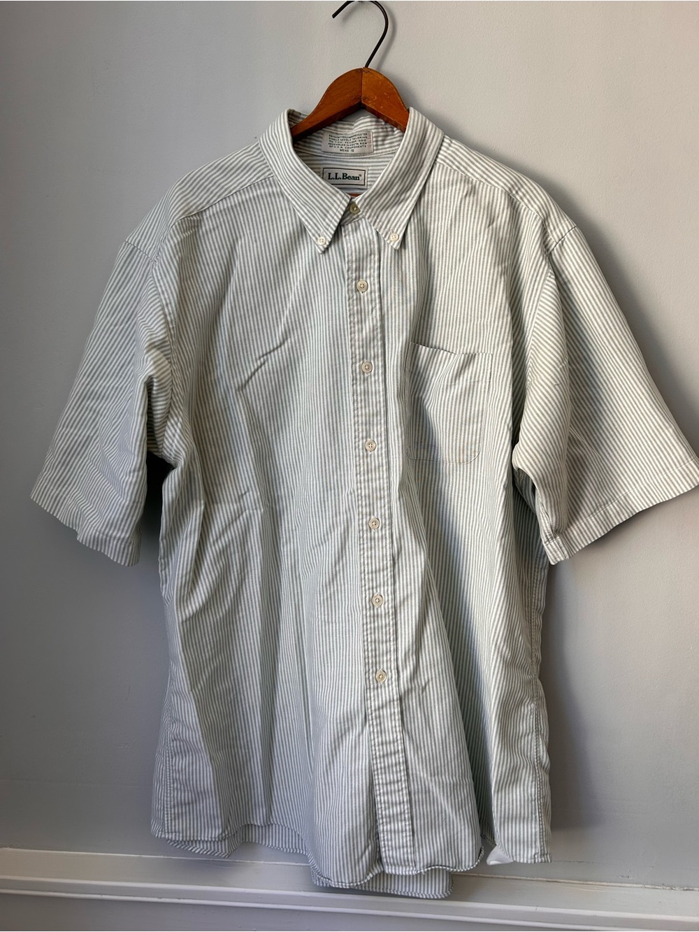 Vintage LL Bean White And Green Tailoring Button Down Short Sleeve Shirt Size 18